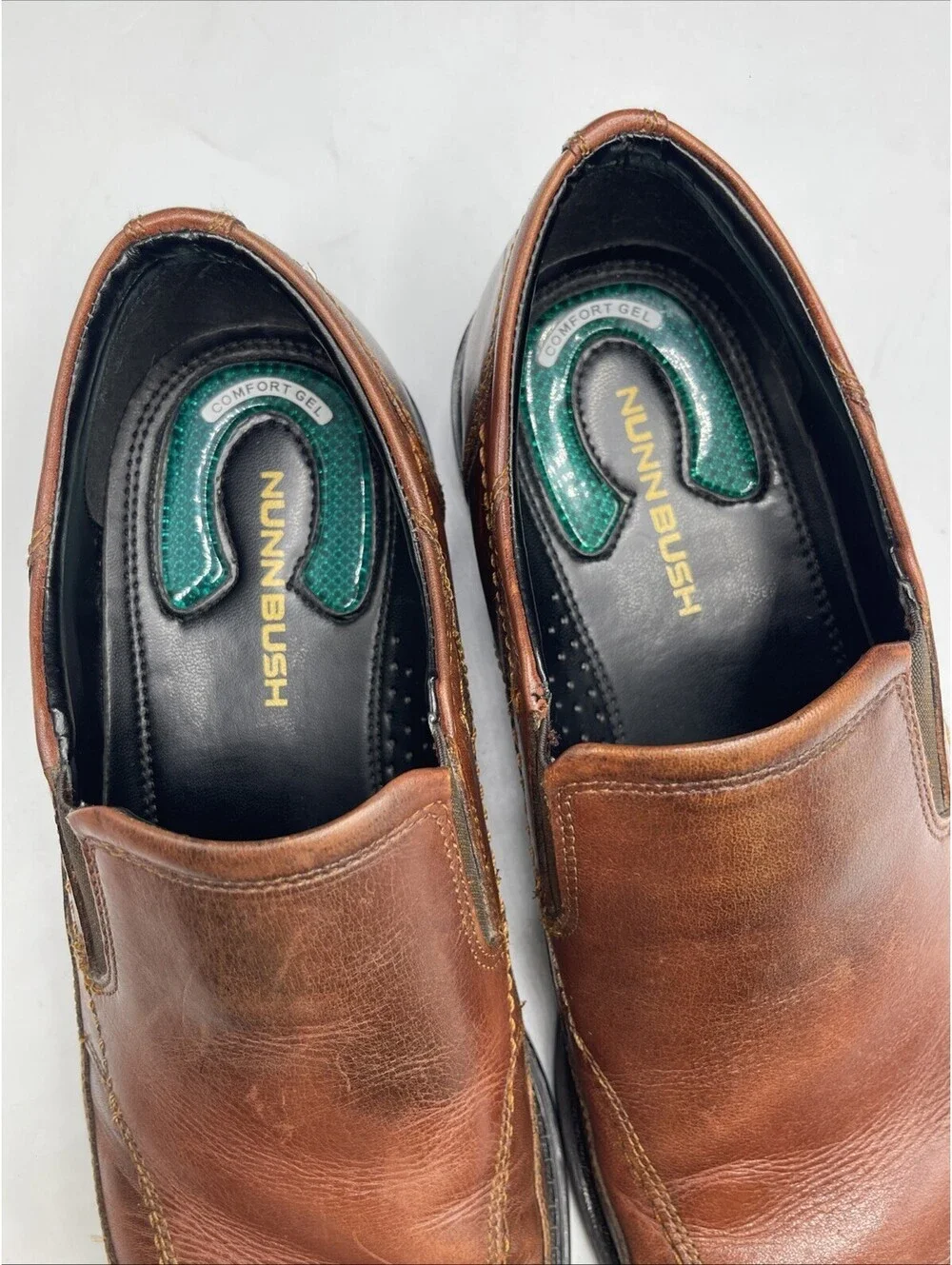 Nunn Bush Mens Brown Leather Slip On Loafers Comfort Gel Dress Shoes Size 10.5M
